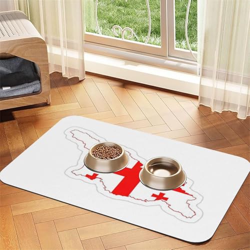 Katzenfuttermatte mit Flaggenkarte von Georgien, für den Boden, Haustierbedarf, Wassernapf-Matte, Hunde-Essentials von KOUUIP