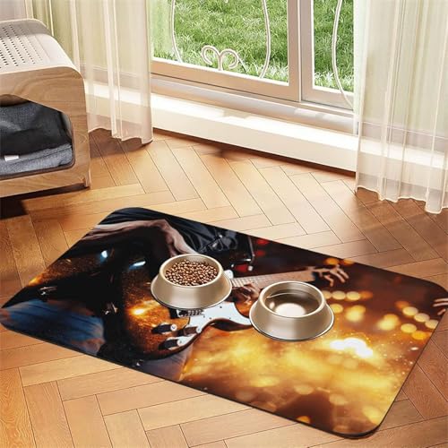 Katzenfuttermatte mit Gitarren-Aufdruck, Haustier-Futtermatte für Boden, Haustierbedarf, Wassernapf, Matte für Hunde von KOUUIP