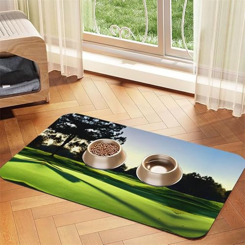 Katzenfuttermatte mit Golfplatz-Aufdruck, Haustier-Futtermatte für Boden, Haustierbedarf, Wassernapf-Matte für Hunde Katzenfuttermatte mit Golfplatz-Aufdruck, Haustier-Futtermatte für Boden, Haustierbedarf, Wassernapf-Matte für Hunde von KOUUIP