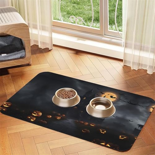 Katzenfuttermatte mit Halloween-Gothic-Druck, Haustier-Futtermatte für Boden, Haustierbedarf, Wassernapf, Matte für Hunde Katzenfuttermatte mit Halloween-Gothic-Druck, Haustier-Futtermatte für Boden, Haustierbedarf, Wassernapf, Matte für Hunde von KOUUIP