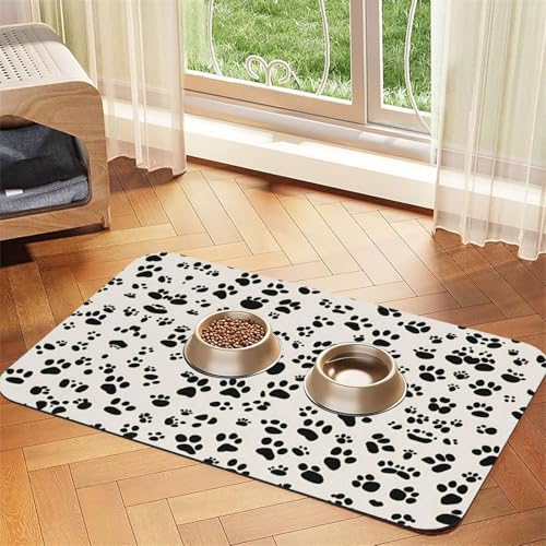 Katzenfuttermatte mit Knochen- und Pfotenabdruck, Haustier-Futtermatte für Boden, Haustierbedarf, Wassernapf-Matte für Hunde Katzenfuttermatte mit Knochen- und Pfotenabdruck, Haustier-Futtermatte für Boden, Haustierbedarf, Wassernapf-Matte für Hunde von KOUUIP