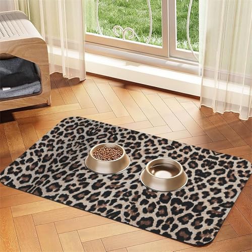 Katzenfuttermatte mit Leopardenmuster, Haustier-Futtermatte für Boden, Haustierbedarf, Wassernapf-Matte für Hunde Katzenfuttermatte mit Leopardenmuster, Haustier-Futtermatte für Boden, Haustierbedarf, Wassernapf-Matte für Hunde von KOUUIP