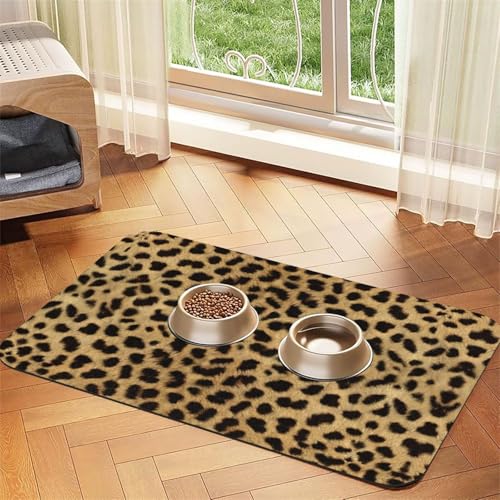 Katzenfuttermatte mit Leopardenmuster, Haustier-Futtermatte für Boden, Haustierbedarf, Wassernapf-Matte für Hunde Katzenfuttermatte mit Leopardenmuster, Haustier-Futtermatte für Boden, Haustierbedarf, Wassernapf-Matte für Hunde von KOUUIP
