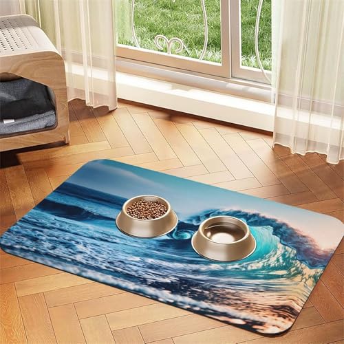 Katzenfuttermatte mit Meereswellen-Druck, Haustier-Futtermatte für Boden, Haustierbedarf, Wassernapf-Matte für Hunde Katzenfuttermatte mit Meereswellen-Druck, Haustier-Futtermatte für Boden, Haustierbedarf, Wassernapf-Matte für Hunde von KOUUIP