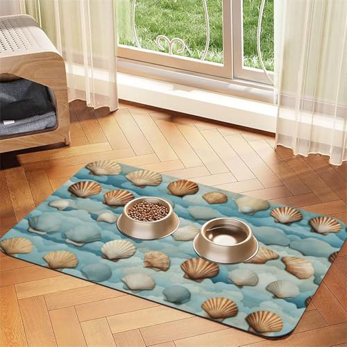 Katzenfuttermatte mit Muschel-Druck, Haustier-Futtermatte für Boden, Haustierbedarf, Wassernapf-Matte für Hunde Katzenfuttermatte mit Muschel-Druck, Haustier-Futtermatte für Boden, Haustierbedarf, Wassernapf-Matte für Hunde von KOUUIP
