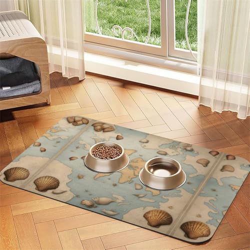 Katzenfuttermatte mit Muschel-Druck, Haustier-Futtermatte für Boden, Haustierbedarf, Wassernapf-Matte für Hunde Katzenfuttermatte mit Muschel-Druck, Haustier-Futtermatte für Boden, Haustierbedarf, Wassernapf-Matte für Hunde von KOUUIP