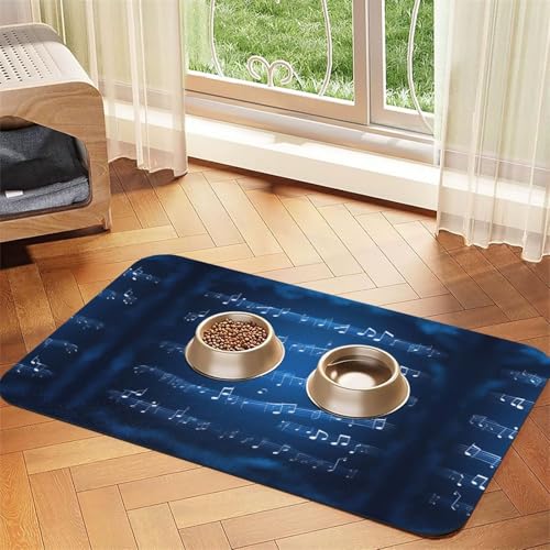 Katzenfuttermatte mit Musiknoten-Aufdruck, Haustier-Futtermatte für Boden, Haustierbedarf, Wassernapf, Matte für Hunde Katzenfuttermatte mit Musiknoten-Aufdruck, Haustier-Futtermatte für Boden, Haustierbedarf, Wassernapf, Matte für Hunde von KOUUIP