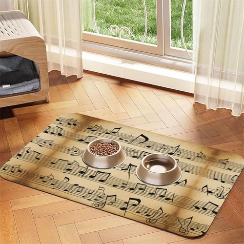 Katzenfuttermatte mit Musiknoten-Aufdruck, Haustier-Futtermatte für Boden, Haustierbedarf, Wassernapf-Matte für Hunde von KOUUIP