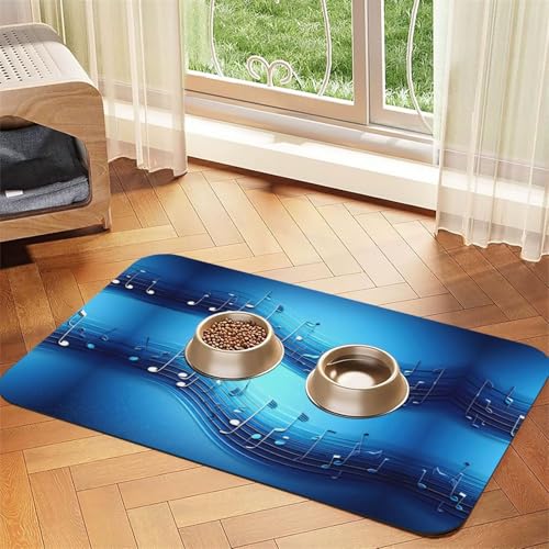 Katzenfuttermatte mit Musiknoten-Aufdruck, himmelblau, Haustier-Futtermatte für Boden, Haustierbedarf, Wassernapf-Matte für Hunde Katzenfuttermatte mit Musiknoten-Aufdruck, himmelblau, Haustier-Futtermatte für Boden, Haustierbedarf, Wassernapf-Matte für Hunde von KOUUIP