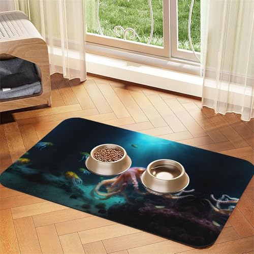 Katzenfuttermatte mit Oktopus-Aufdruck, Haustier-Futtermatte für Boden, Haustierbedarf, Wassernapf-Matte für Hunde Katzenfuttermatte mit Oktopus-Aufdruck, Haustier-Futtermatte für Boden, Haustierbedarf, Wassernapf-Matte für Hunde von KOUUIP