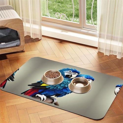 Katzenfuttermatte mit Papageienmotiv, für Boden, Haustierbedarf, Wassernapf, Matte, Hunde-Essentials, Blau Katzenfuttermatte mit Papageienmotiv, für Boden, Haustierbedarf, Wassernapf, Matte, Hunde-Essentials, Blau von KOUUIP