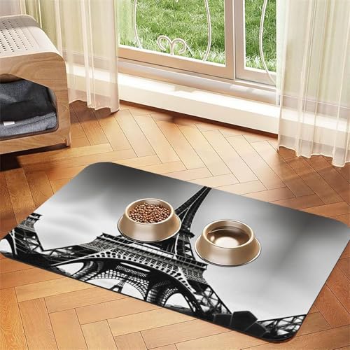 Katzenfuttermatte mit Paris-Eiffelturm-Aufdruck, für Boden, Haustierbedarf, Wassernapf, Matte für Hunde, Schwarz Katzenfuttermatte mit Paris-Eiffelturm-Aufdruck, für Boden, Haustierbedarf, Wassernapf, Matte für Hunde, Schwarz von KOUUIP