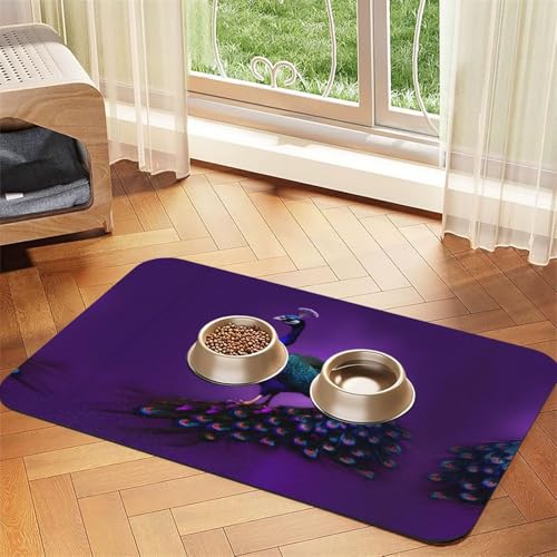 Katzenfuttermatte mit Pfauenmuster, für Boden, Haustierbedarf, Wassernapf-Matte, Hunde-Essentials, Violett Katzenfuttermatte mit Pfauenmuster, für Boden, Haustierbedarf, Wassernapf-Matte, Hunde-Essentials, Violett von KOUUIP
