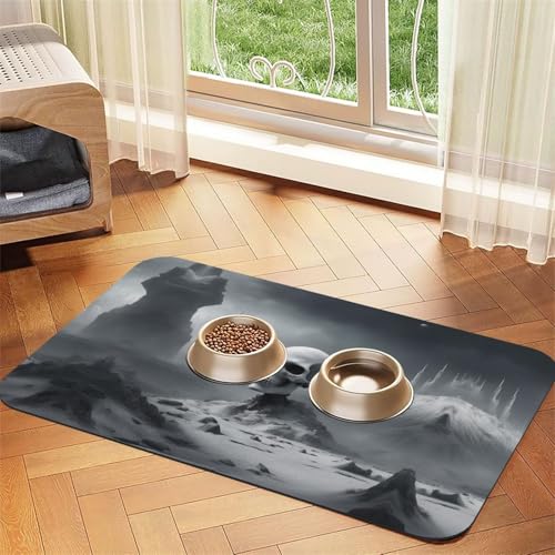 Katzenfuttermatte mit Punk-Skull-Aufdruck, für Boden, Haustierbedarf, Wassernapf-Matte, Hunde-Essentials, Weiß Katzenfuttermatte mit Punk-Skull-Aufdruck, für Boden, Haustierbedarf, Wassernapf-Matte, Hunde-Essentials, Weiß von KOUUIP