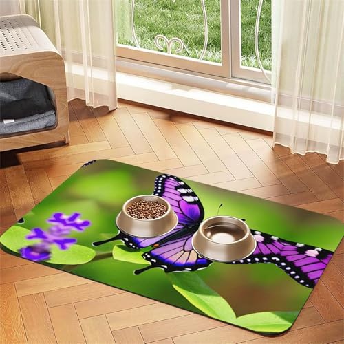 Katzenfuttermatte mit Schmetterlings-Motiv, violett, für den Boden, Haustierbedarf, Wassernapf-Matte für Hunde Katzenfuttermatte mit Schmetterlings-Motiv, violett, für den Boden, Haustierbedarf, Wassernapf-Matte für Hunde von KOUUIP