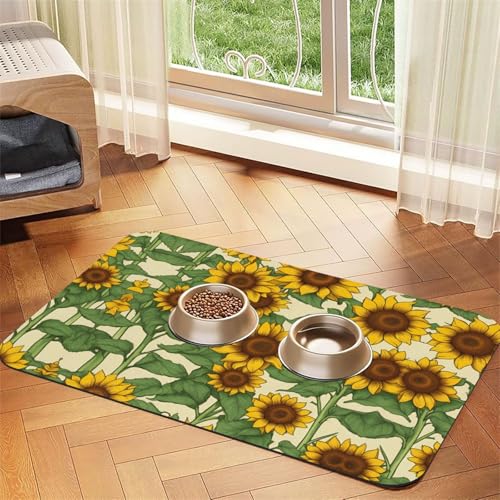 Katzenfuttermatte mit Sonnenblumen-Aufdruck, Haustier-Futtermatte für Boden, Haustierbedarf, Wassernapf-Matte für Hunde Katzenfuttermatte mit Sonnenblumen-Aufdruck, Haustier-Futtermatte für Boden, Haustierbedarf, Wassernapf-Matte für Hunde von KOUUIP