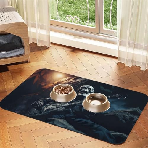 Katzenfuttermatte mit Totenkopf-Motiv, Skelett-Design, für den Boden, Haustierbedarf, Wassernapf-Matte für Hunde von KOUUIP