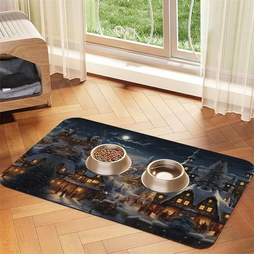 Katzenfuttermatte mit Weihnachtsdruck, Haustier-Futtermatte für Boden, Haustierbedarf, Wassernapf-Matte für Hunde Katzenfuttermatte mit Weihnachtsdruck, Haustier-Futtermatte für Boden, Haustierbedarf, Wassernapf-Matte für Hunde von KOUUIP