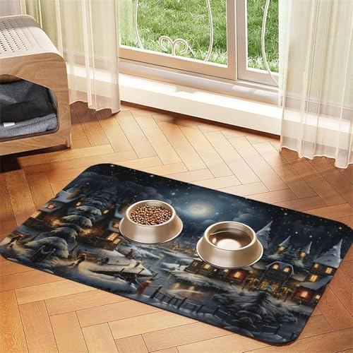Katzenfuttermatte mit Weihnachtsdruck, Haustier-Futtermatte für Boden, Haustierbedarf, Wassernapf-Matte für Hunde Katzenfuttermatte mit Weihnachtsdruck, Haustier-Futtermatte für Boden, Haustierbedarf, Wassernapf-Matte für Hunde von KOUUIP