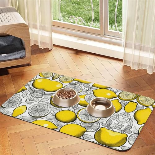Katzenfuttermatte mit Zitronenfrucht-Muster, Haustier-Futtermatte für Boden, Haustierbedarf, Wassernapf-Matte für Hunde Katzenfuttermatte mit Zitronenfrucht-Muster, Haustier-Futtermatte für Boden, Haustierbedarf, Wassernapf-Matte für Hunde von KOUUIP