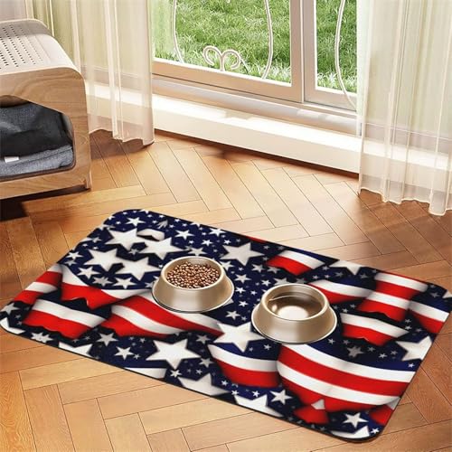 Katzenfuttermatte mit amerikanischer Flagge, Sterne, Streifen, Haustier-Futtermatte für Boden, Haustierbedarf, Wassernapf, Matte für Hunde Katzenfuttermatte mit amerikanischer Flagge, Sterne, Streifen, Haustier-Futtermatte für Boden, Haustierbedarf, Wassernapf, Matte für Hunde von KOUUIP