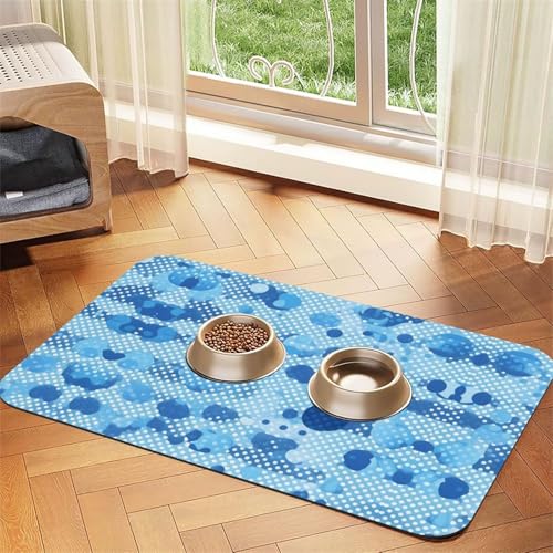 Katzenfuttermatte mit blauem Punktemuster, Haustier-Futtermatte für Boden, Haustierbedarf, Wassernapf-Matte, Hunde-Essentials Katzenfuttermatte mit blauem Punktemuster, Haustier-Futtermatte für Boden, Haustierbedarf, Wassernapf-Matte, Hunde-Essentials von KOUUIP