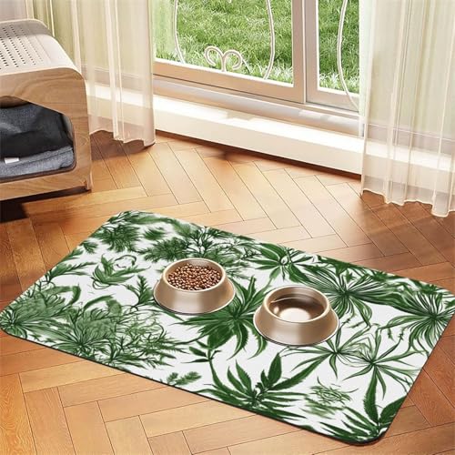 Katzenfuttermatte mit blühenden Kräutern und Kräuterpflanzen, Haustier-Futtermatte für Boden, Haustierbedarf, Wassernapf, Matte für Hunde von KOUUIP