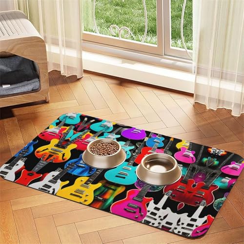 Katzenfuttermatte mit buntem Gitarren-Aufdruck, Haustier-Futtermatte für Boden, Haustierbedarf, Wassernapf-Matte, Hundezubehör Katzenfuttermatte mit buntem Gitarren-Aufdruck, Haustier-Futtermatte für Boden, Haustierbedarf, Wassernapf-Matte, Hundezubehör von KOUUIP
