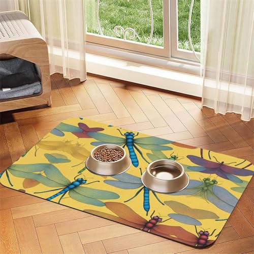 Katzenfuttermatte mit buntem Libellen-Druck, Haustier-Futtermatte für Boden, Haustierbedarf, Wassernapf-Matte für Hunde Katzenfuttermatte mit buntem Libellen-Druck, Haustier-Futtermatte für Boden, Haustierbedarf, Wassernapf-Matte für Hunde von KOUUIP