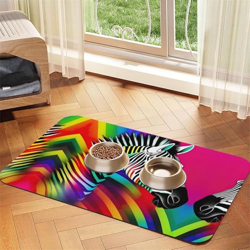 Katzenfuttermatte mit buntem Regenbogen-Zebramuster, Haustier-Futtermatte für Boden, Haustierbedarf, Wassernapf-Matte, Hundezubehör Katzenfuttermatte mit buntem Regenbogen-Zebramuster, Haustier-Futtermatte für Boden, Haustierbedarf, Wassernapf-Matte, Hundezubehör von KOUUIP