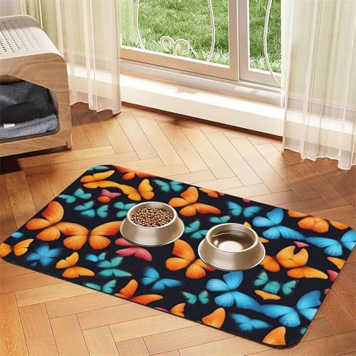 Katzenfuttermatte mit buntem Schmetterlings-Aufdruck, Haustier-Futtermatte für Boden, Haustierbedarf, Wassernapf-Matte für Hunde Katzenfuttermatte mit buntem Schmetterlings-Aufdruck, Haustier-Futtermatte für Boden, Haustierbedarf, Wassernapf-Matte für Hunde von KOUUIP