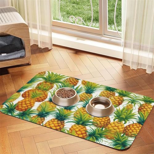Katzenfuttermatte mit exotischem tropischem Ananas-Druck, Haustier-Futtermatte für Boden, Haustierbedarf, Wassernapf, Matte für Hunde Katzenfuttermatte mit exotischem tropischem Ananas-Druck, Haustier-Futtermatte für Boden, Haustierbedarf, Wassernapf, Matte für Hunde von KOUUIP