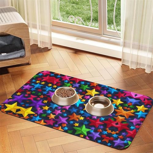 Katzenfuttermatte mit farbigen Sternen für den Boden, Haustierbedarf, Wassernapf-Matte für Hunde von KOUUIP