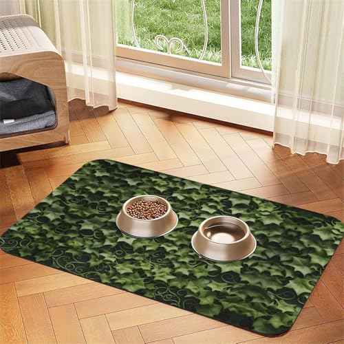Katzenfuttermatte mit floralem Efeu-Aufdruck, Haustier-Futtermatte für Boden, Haustierbedarf, Wassernapf, Matte für Hunde Katzenfuttermatte mit floralem Efeu-Aufdruck, Haustier-Futtermatte für Boden, Haustierbedarf, Wassernapf, Matte für Hunde von KOUUIP