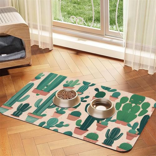 Katzenfuttermatte mit niedlichem Kaktus-Druck, Haustier-Futtermatte für Boden, Haustierbedarf, Wassernapf-Matte für Hunde Katzenfuttermatte mit niedlichem Kaktus-Druck, Haustier-Futtermatte für Boden, Haustierbedarf, Wassernapf-Matte für Hunde von KOUUIP