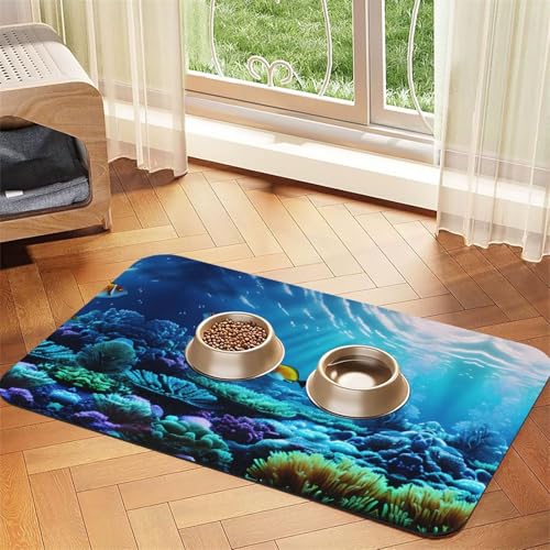 Katzenfuttermatte mit ruhiger Unterwasserlandschaft, Haustier-Futtermatte für Boden, Haustierbedarf, Wassernapf-Matte für Hunde Katzenfuttermatte mit ruhiger Unterwasserlandschaft, Haustier-Futtermatte für Boden, Haustierbedarf, Wassernapf-Matte für Hunde von KOUUIP