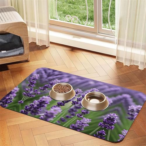 Katzenfuttermatte mit violettem Lavendel-Blumendruck, Haustier-Futtermatte für Boden, Haustierbedarf, Wassernapf-Matte, Hunde-Essentials Katzenfuttermatte mit violettem Lavendel-Blumendruck, Haustier-Futtermatte für Boden, Haustierbedarf, Wassernapf-Matte, Hunde-Essentials von KOUUIP