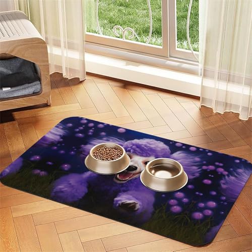 Katzenfuttermatte mit violettem Pudel-Druck, Haustier-Futtermatte für Boden, Haustierbedarf, Wassernapf-Matte für Hunde Katzenfuttermatte mit violettem Pudel-Druck, Haustier-Futtermatte für Boden, Haustierbedarf, Wassernapf-Matte für Hunde von KOUUIP