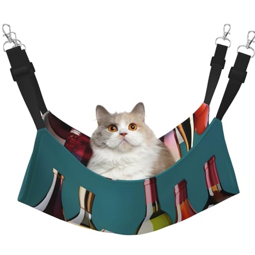 Katzenhängematte mit Cocktailgläsern und Weinflaschenlos-Druck, zum Aufhängen von Käfigen, Haustier-Hängematte, Bett, verstellbar, weiche Schlafhängematte für Katzen, Frettchen Katzenhängematte mit Cocktailgläsern und Weinflaschenlos-Druck, zum Aufhängen von Käfigen, Haustier-Hängematte, Bett, verstellbar, weiche Schlafhängematte für Katzen, Frettchen von KOUUIP