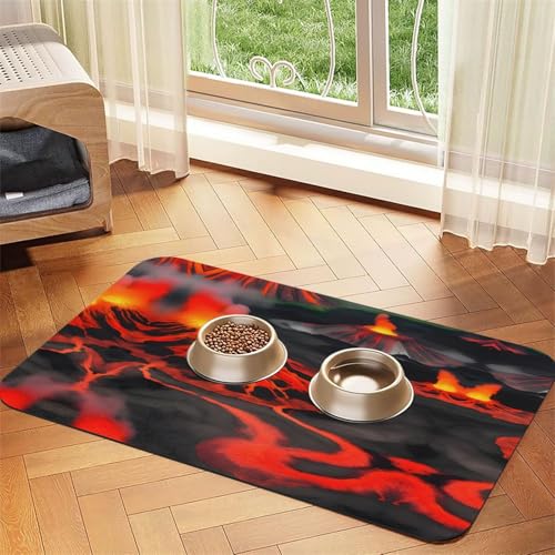 Kilauea Katzenfuttermatte mit Vulkan-Druck, Haustier-Futtermatte für Boden, Haustierbedarf, Wassernapf, Matte für Hunde Kilauea Katzenfuttermatte mit Vulkan-Druck, Haustier-Futtermatte für Boden, Haustierbedarf, Wassernapf, Matte für Hunde von KOUUIP