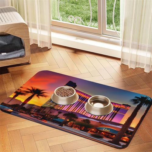 Las Vegas Katzenfuttermatte mit Sonnenuntergang, 1 Aufdruck, Haustier-Füttermatte für Boden, Haustierbedarf, Wassernapf, Matte für Hunde Las Vegas Katzenfuttermatte mit Sonnenuntergang, 1 Aufdruck, Haustier-Füttermatte für Boden, Haustierbedarf, Wassernapf, Matte für Hunde von KOUUIP