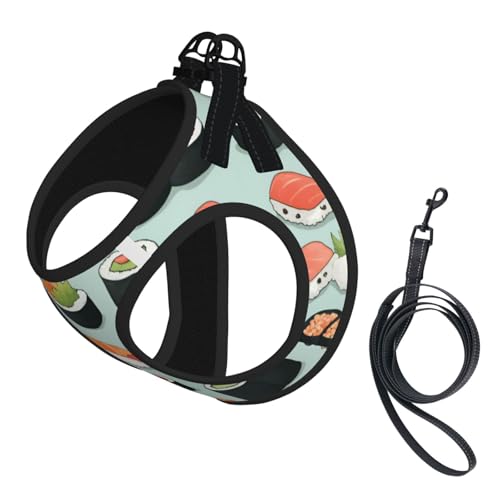 Leckeres Hundegeschirr mit Sushi-Aufdruck und Leine, Set mit verdickter, gepolsterter Weste für extra kleine/kleine, mittelgroße Hunde Leckeres Hundegeschirr mit Sushi-Aufdruck und Leine, Set mit verdickter, gepolsterter Weste für extra kleine/kleine, mittelgroße Hunde von KOUUIP