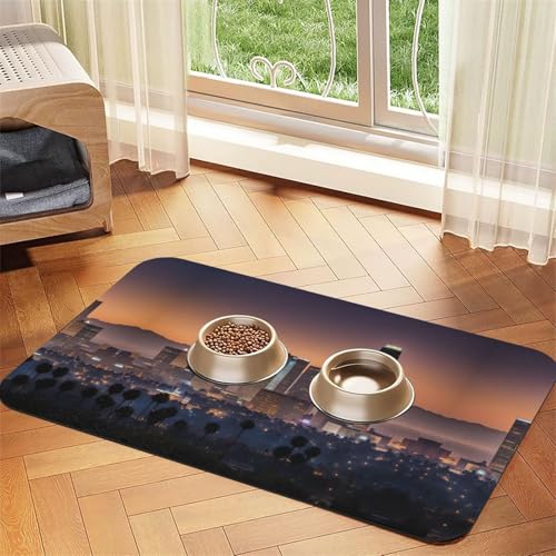 Los Angeles Skyline Print Katzenfuttermatte, Haustier-Futtermatte für Boden, Haustierbedarf, Wassernapf, Matte für Hunde Los Angeles Skyline Print Katzenfuttermatte, Haustier-Futtermatte für Boden, Haustierbedarf, Wassernapf, Matte für Hunde von KOUUIP