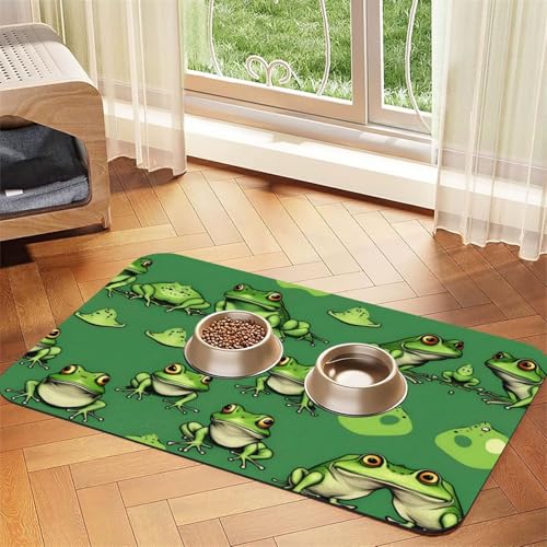 Lustige grüne Frösche mit Katzenfuttermatte, Haustier-Futtermatte für Boden, Haustierbedarf, Wassernapf-Matte für Hunde Lustige grüne Frösche mit Katzenfuttermatte, Haustier-Futtermatte für Boden, Haustierbedarf, Wassernapf-Matte für Hunde von KOUUIP