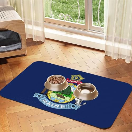 Maine State Flag Print Katzenfuttermatte Haustier Futtermatte für Boden Haustier Zubehör Hund Wassernapf Matte Hund Essentials von KOUUIP
