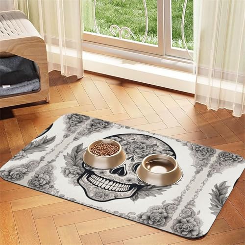 Mexikanischer Totenkopf-Druck, Katzenfuttermatte, Haustier-Futtermatte für Boden, Haustierbedarf, Wassernapf, Matte für Hunde Mexikanischer Totenkopf-Druck, Katzenfuttermatte, Haustier-Futtermatte für Boden, Haustierbedarf, Wassernapf, Matte für Hunde von KOUUIP