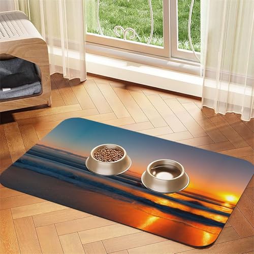 Schöne Futtermatte für Katzen, Motiv: Sonnenaufgang und Ozean, für den Boden, Haustierbedarf, Wassernapf-Matte für Hunde Schöne Futtermatte für Katzen, Motiv: Sonnenaufgang und Ozean, für den Boden, Haustierbedarf, Wassernapf-Matte für Hunde von KOUUIP
