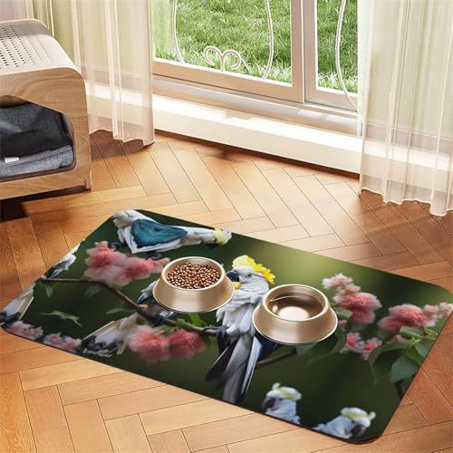 Schöne Kakadu-Vogel-Blumen-Aufdruck, Katzenfuttermatte, Haustier-Futtermatte für Boden, Haustierbedarf, Wassernapf, Matte für Hunde Schöne Kakadu-Vogel-Blumen-Aufdruck, Katzenfuttermatte, Haustier-Futtermatte für Boden, Haustierbedarf, Wassernapf, Matte für Hunde von KOUUIP