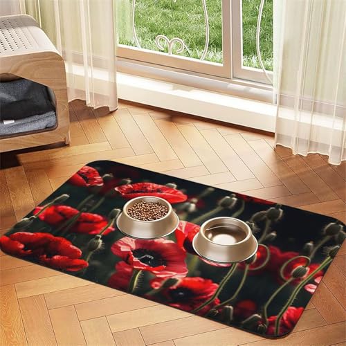 Schöne rote Mohnblumen-Aufdruck, Katzenfuttermatte, Haustier-Futtermatte für Boden, Haustierbedarf, Wassernapf, Matte für Hunde Schöne rote Mohnblumen-Aufdruck, Katzenfuttermatte, Haustier-Futtermatte für Boden, Haustierbedarf, Wassernapf, Matte für Hunde von KOUUIP