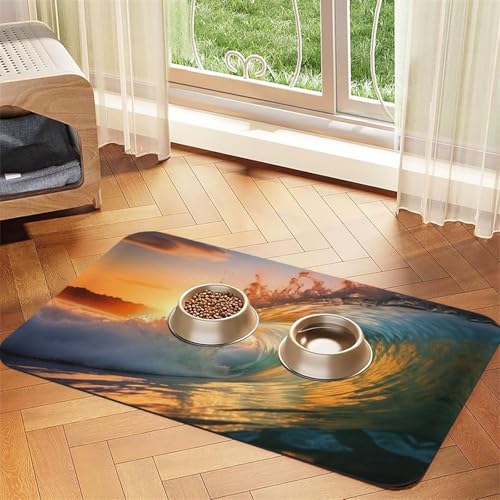Seaside Grand Waves Tidal Print Katzenfuttermatte für Boden, Haustierbedarf, Wassernapf, Matte für Hunde Seaside Grand Waves Tidal Print Katzenfuttermatte für Boden, Haustierbedarf, Wassernapf, Matte für Hunde von KOUUIP